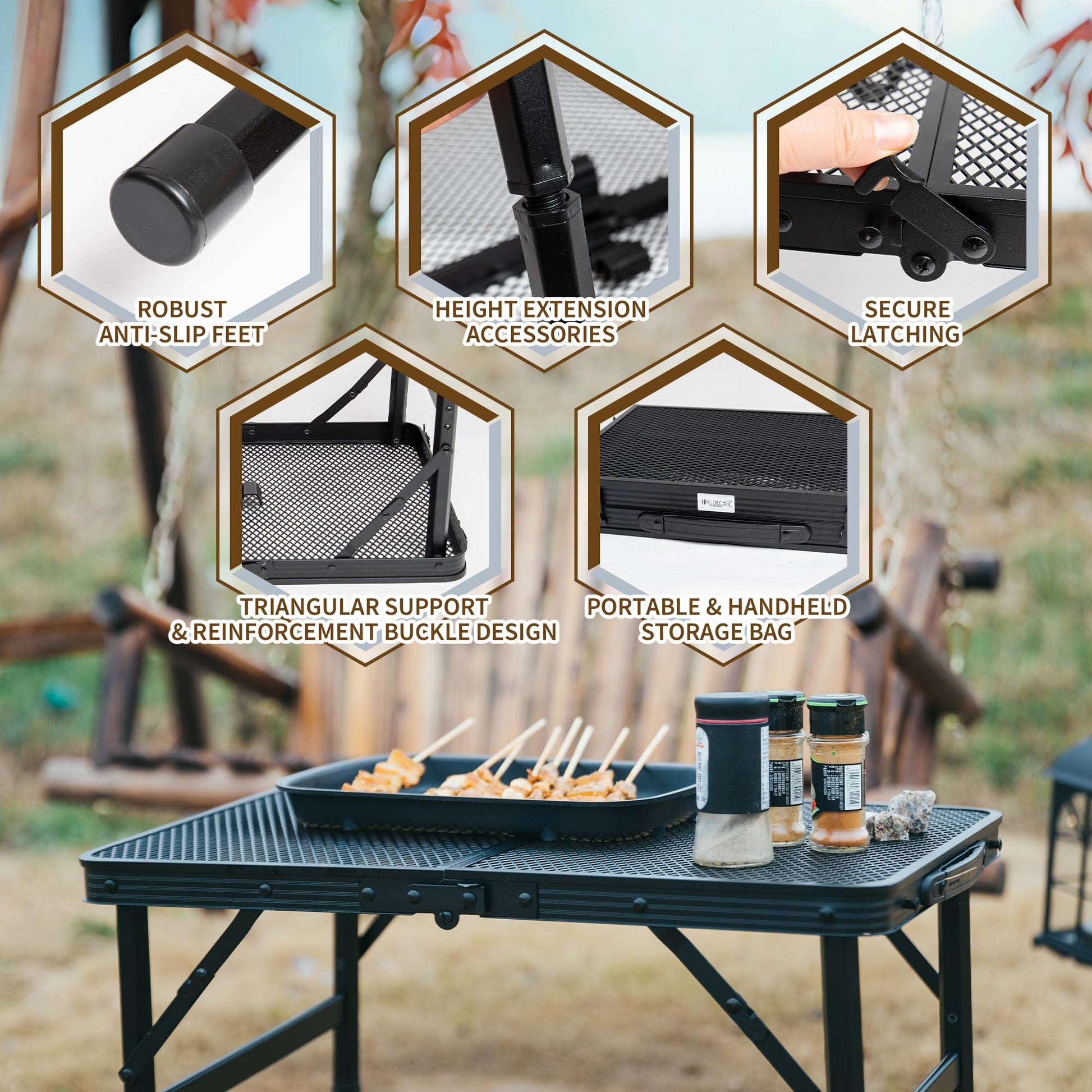 HPC Decor Folding Grill Table-Camping Table with Mesh Desktop,Portable Picnic Table with Carry Handle,27/56cm Height Adjustable Metal Table-Outdoor Grill Table,Folding Table for Outside Inside Use. - CookCave