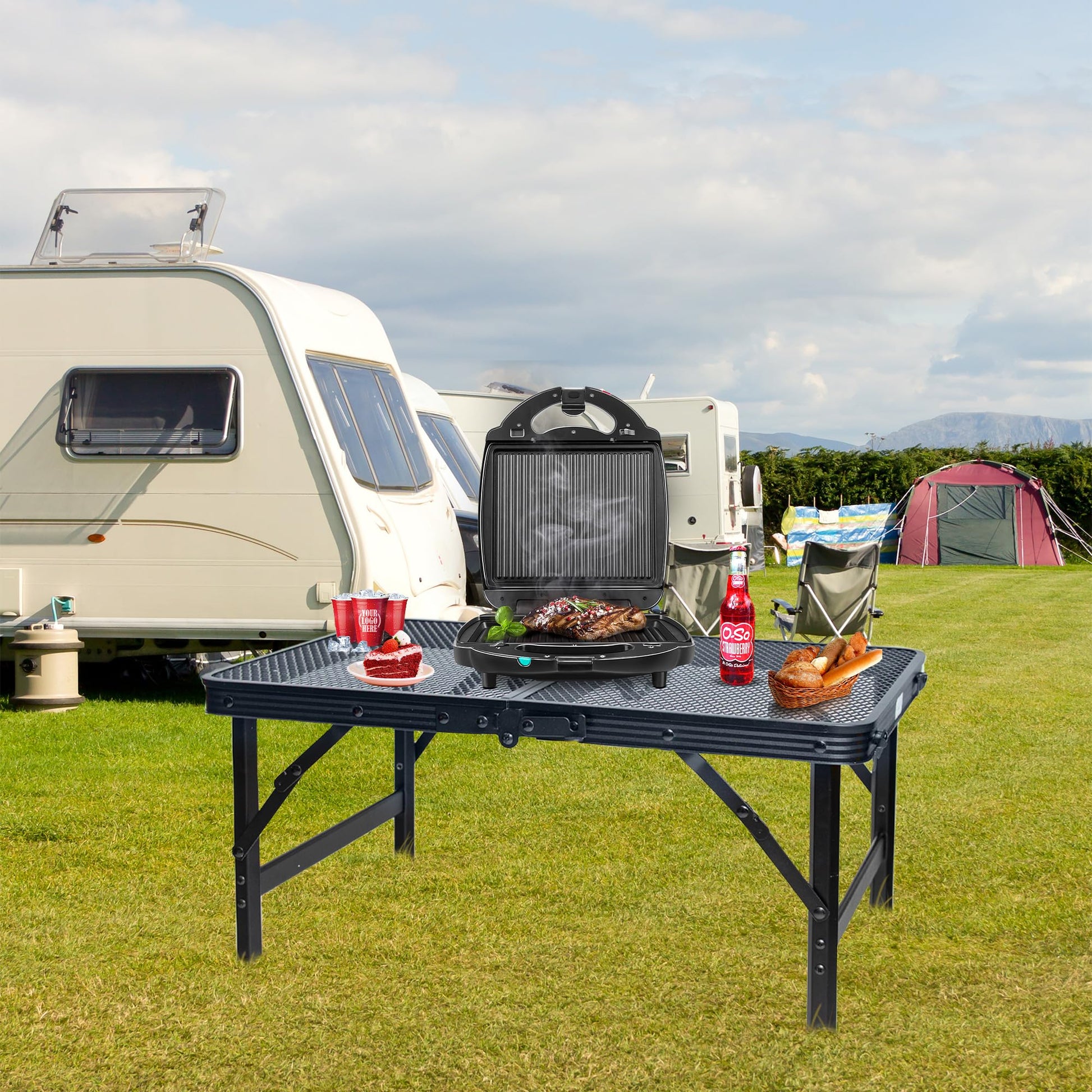 HPC Decor Folding Grill Table-Camping Table with Mesh Desktop,Portable Picnic Table with Carry Handle,27/56cm Height Adjustable Metal Table-Outdoor Grill Table,Folding Table for Outside Inside Use. - CookCave