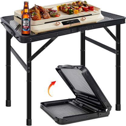 HPC Decor Folding Grill Table-Camping Table with Mesh Desktop,Portable Picnic Table with Carry Handle,27/56cm Height Adjustable Metal Table-Outdoor Grill Table,Folding Table for Outside Inside Use. - CookCave