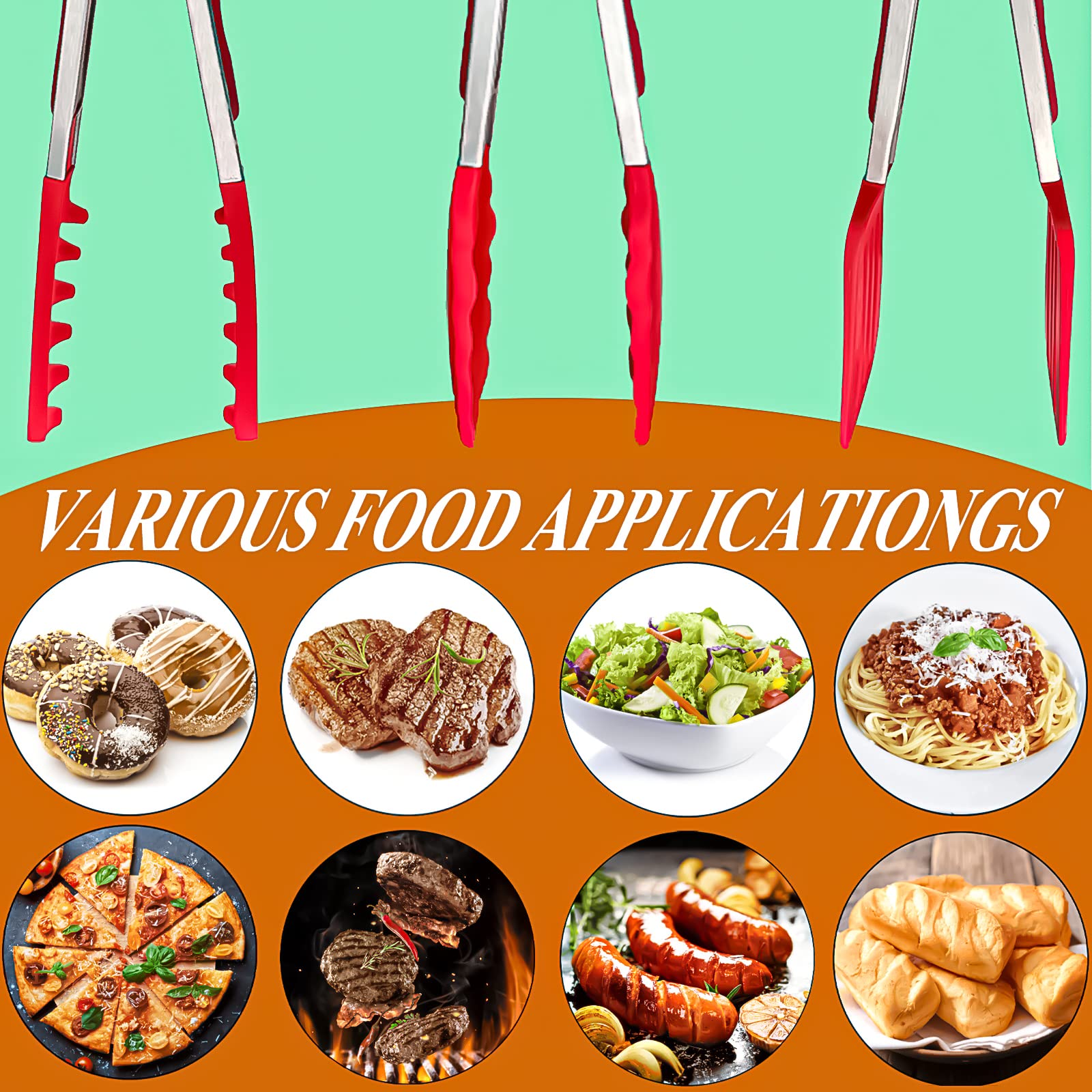 HST 3 Pack Kitchen Tongs, Non Stick Stainless Steel 9 Inch Tongs With Silicone Tip for Cooking BBQ Baking(Red) - CookCave