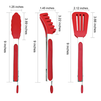 HST 3 Pack Kitchen Tongs, Non Stick Stainless Steel 9 Inch Tongs With Silicone Tip for Cooking BBQ Baking(Red) - CookCave