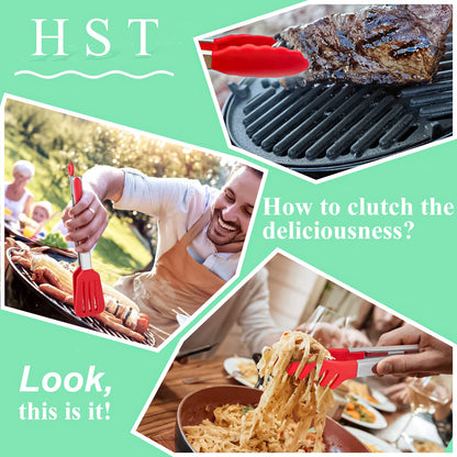 HST 3 Pack Kitchen Tongs, Non Stick Stainless Steel 9 Inch Tongs With Silicone Tip for Cooking BBQ Baking(Red) - CookCave