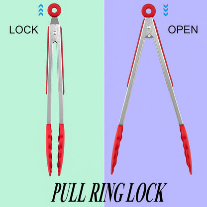 HST 3 Pack Kitchen Tongs, Non Stick Stainless Steel 9 Inch Tongs With Silicone Tip for Cooking BBQ Baking(Red) - CookCave