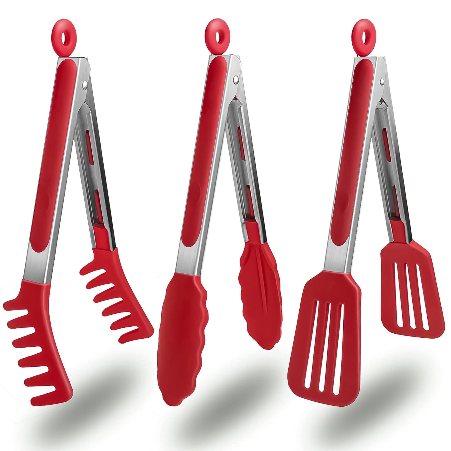 HST 3 Pack Kitchen Tongs, Non Stick Stainless Steel 9 Inch Tongs With Silicone Tip for Cooking BBQ Baking(Red) - CookCave