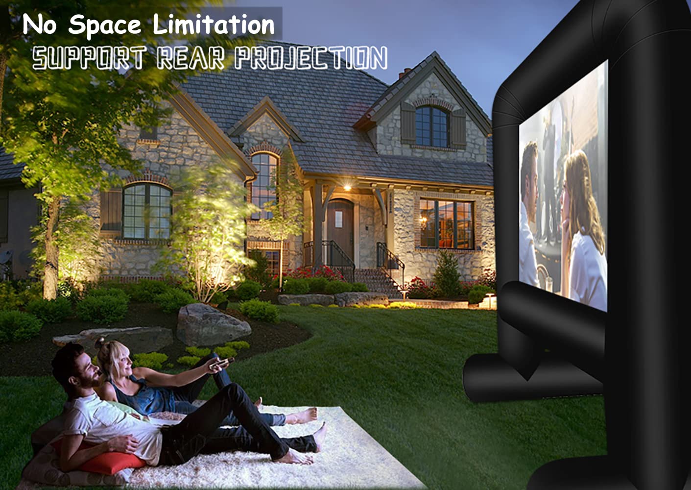 HuaKastro 16 FT Outdoor Inflatable Projector Screen – One-Piece Design, Easy Setup Blow-Up Screen with Quiet Fan, Perfect for Backyard Movie Nights & Events (Stable Base) - CookCave