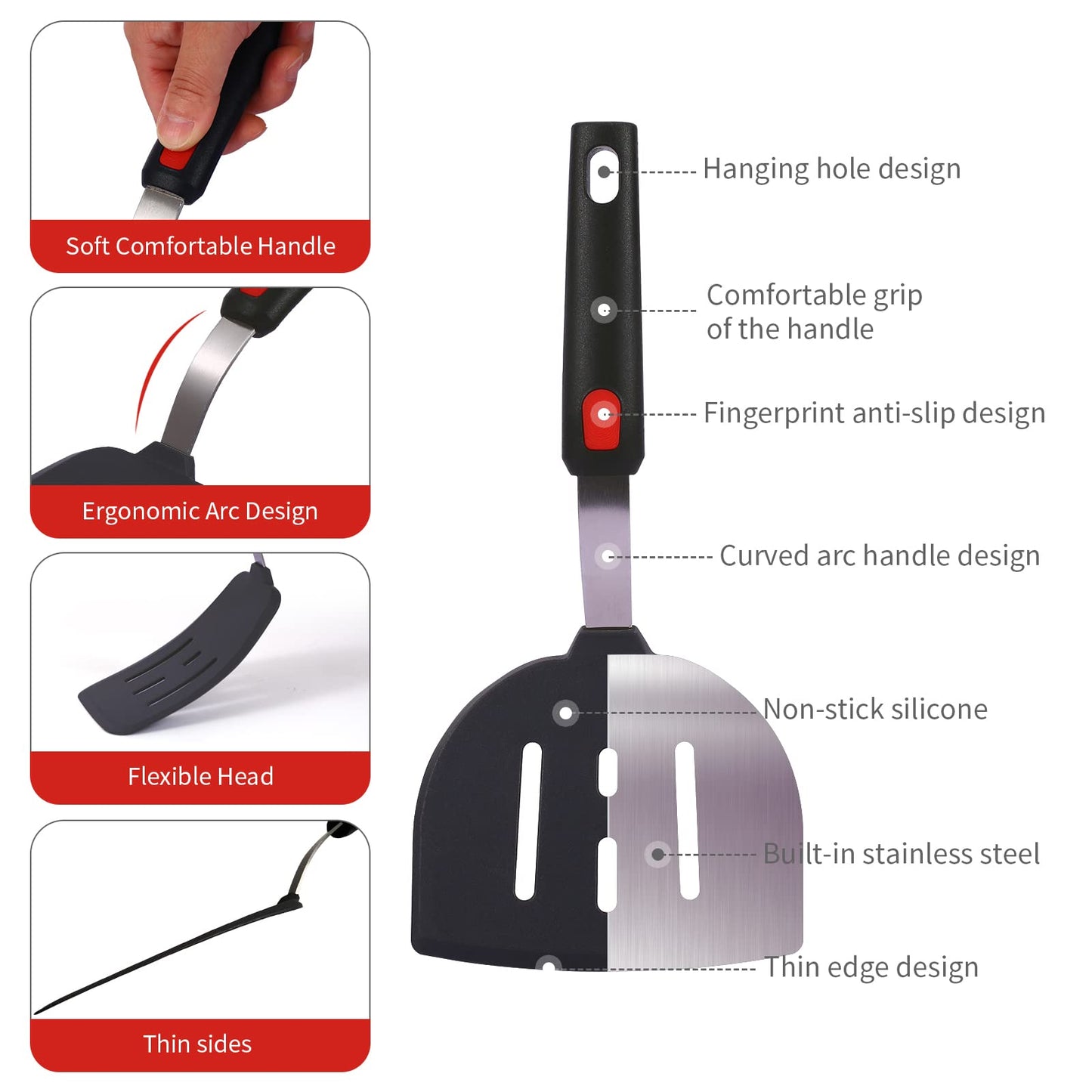 Hvanam Silicone Spatula Turner Set Large And Thin Flipper Spatulas Heat Resistant 600 ° F Slotted Flexible Turner Cooking Utensils For Nonstick Cookware Egg,Pancake,Fish,Omelette,Hamburger (3 Pack) - CookCave