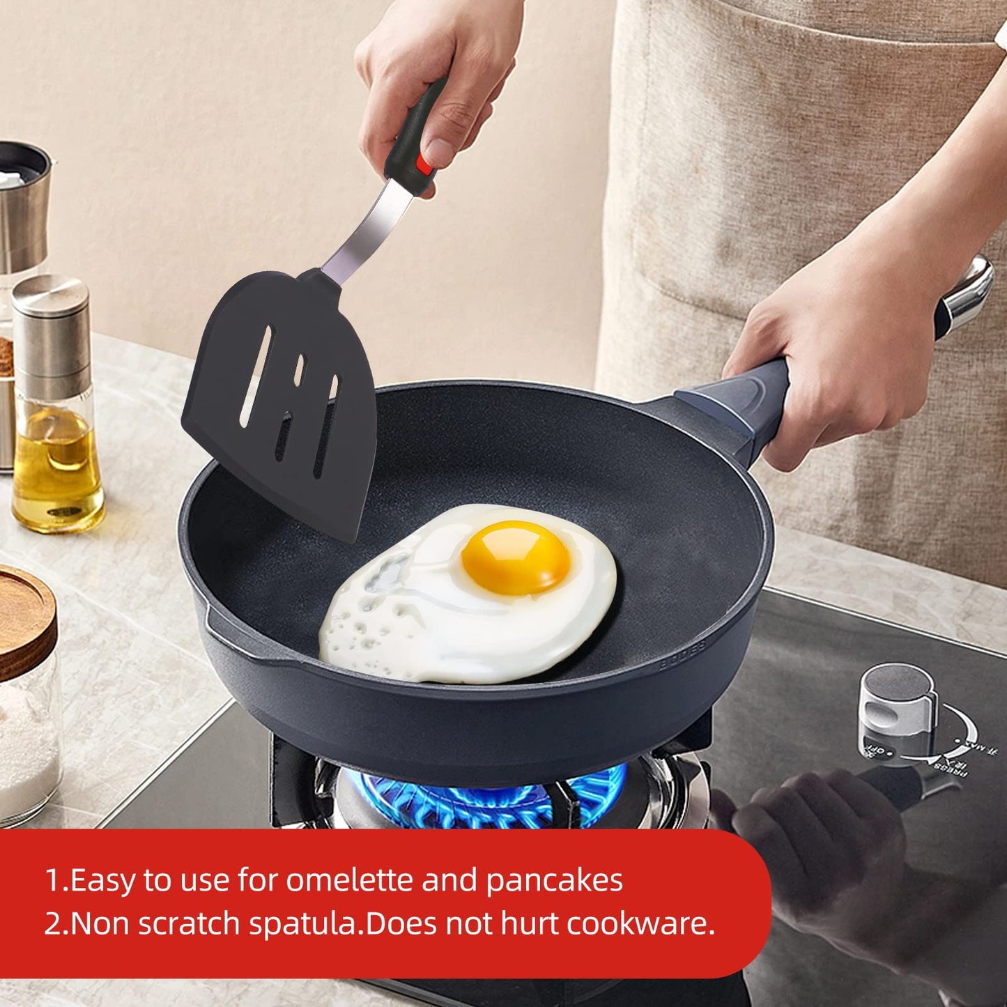 Hvanam Silicone Spatula Turner Set Large And Thin Flipper Spatulas Heat Resistant 600 ° F Slotted Flexible Turner Cooking Utensils For Nonstick Cookware Egg,Pancake,Fish,Omelette,Hamburger (3 Pack) - CookCave