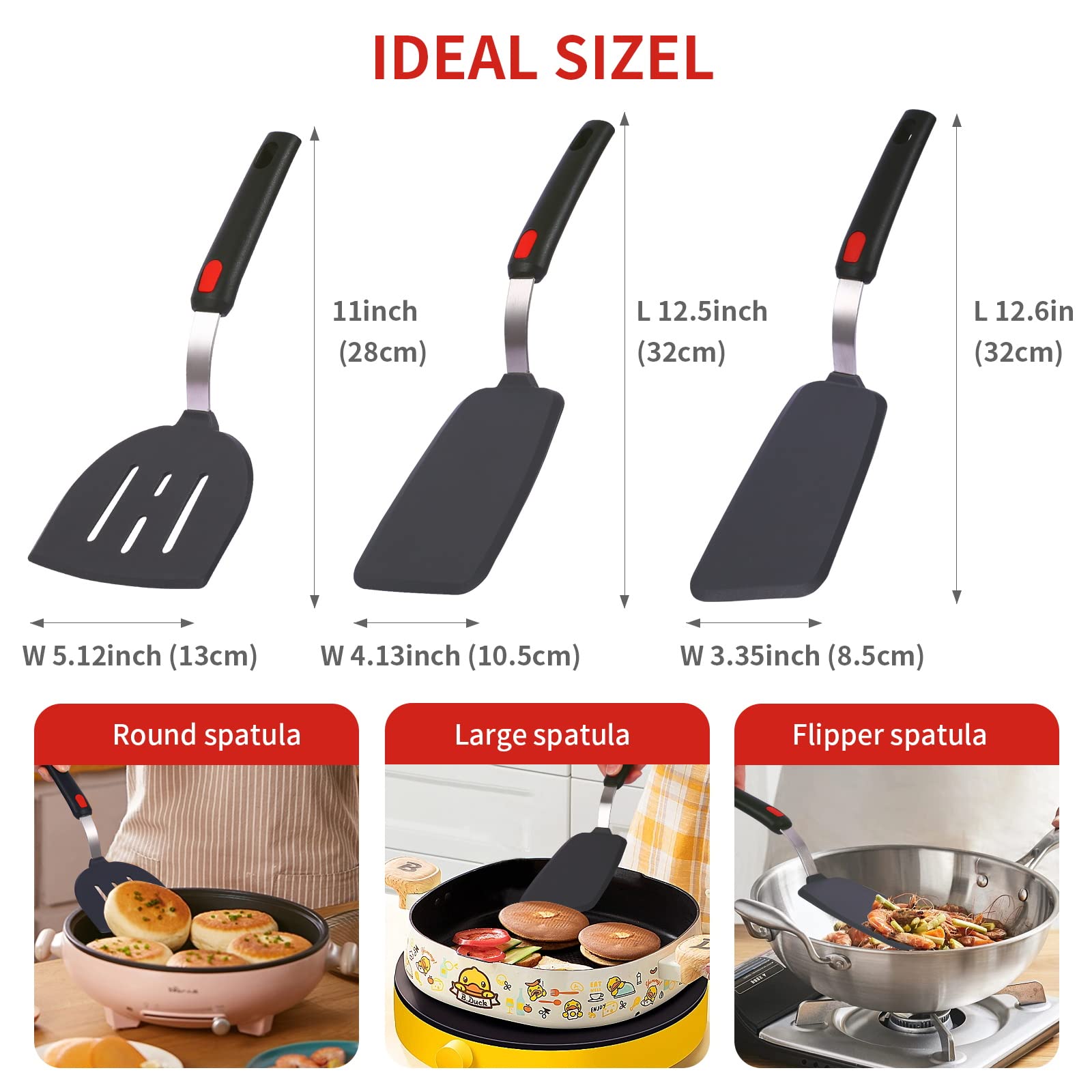 Hvanam Silicone Spatula Turner Set Large And Thin Flipper Spatulas Heat Resistant 600 ° F Slotted Flexible Turner Cooking Utensils For Nonstick Cookware Egg,Pancake,Fish,Omelette,Hamburger (3 Pack) - CookCave