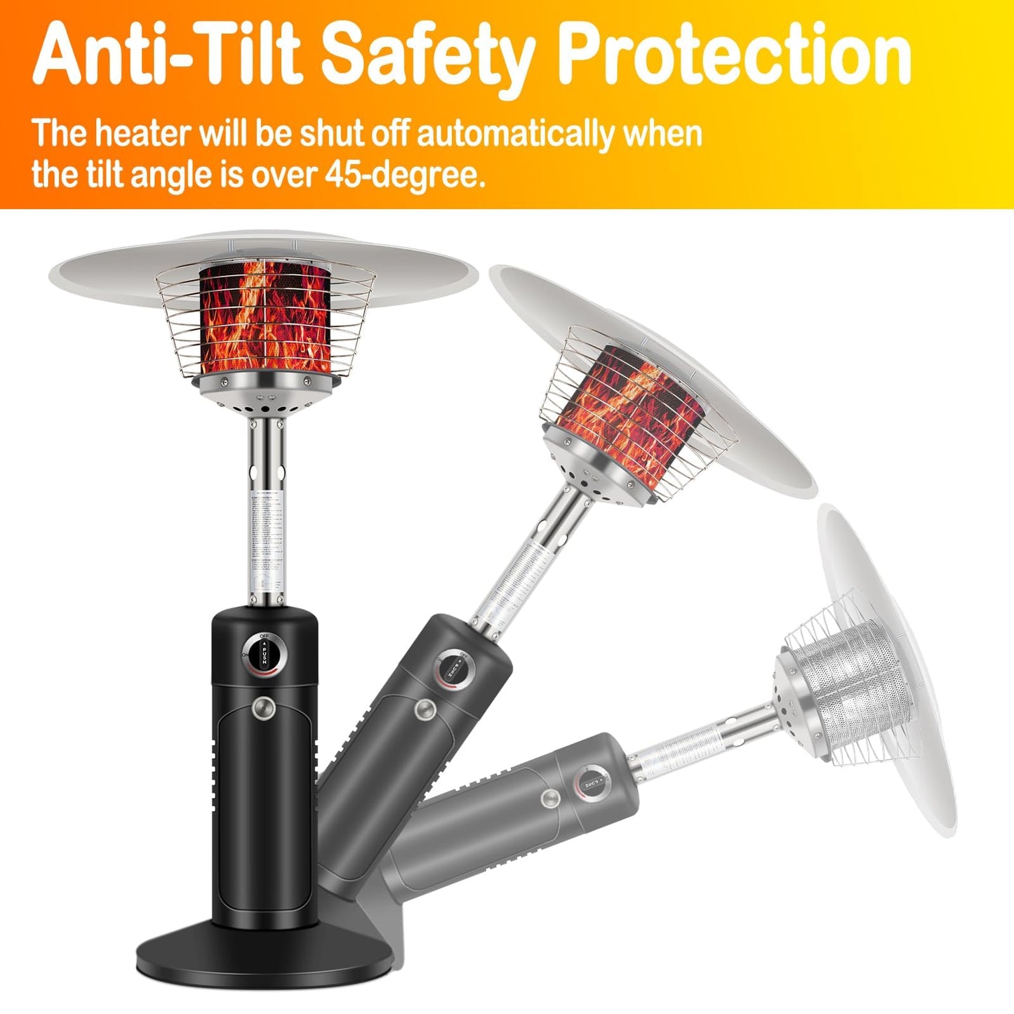 Hykolity 13,000 BTU Propane Patio Heater, Mini Tabletop Outdoor Heater with Triple Protection System, Double-Layer Stainless Steel Burner, Outside Heaters for Garden, Patio and Residential, Black - CookCave