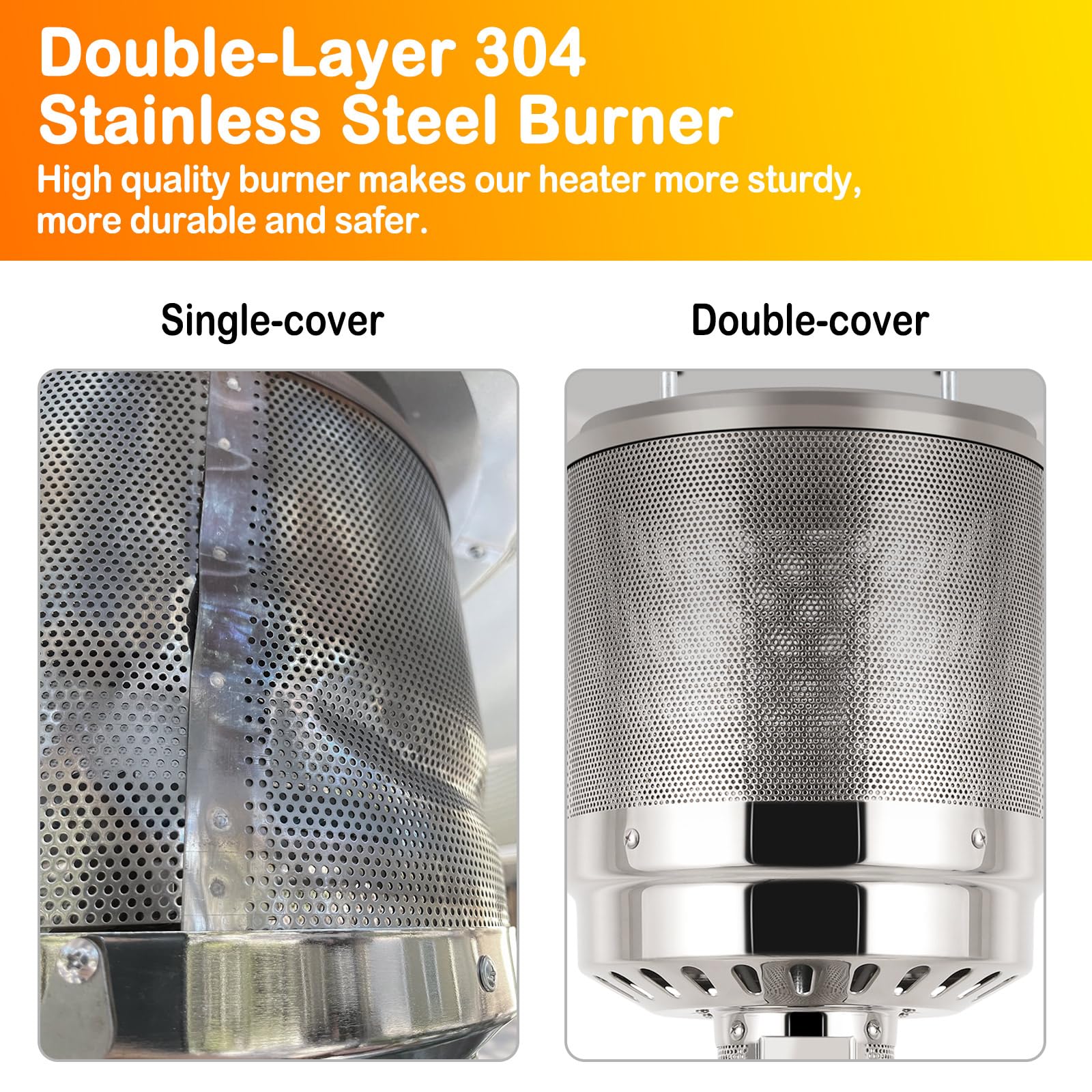 Hykolity 50,000 BTU Patio Heater with Sand Box, Table Design, Double-Layer Stainless Steel Burner, Wheels, Tip-over Protection System, Outdoor Heater for Home and Residential, Brown - CookCave