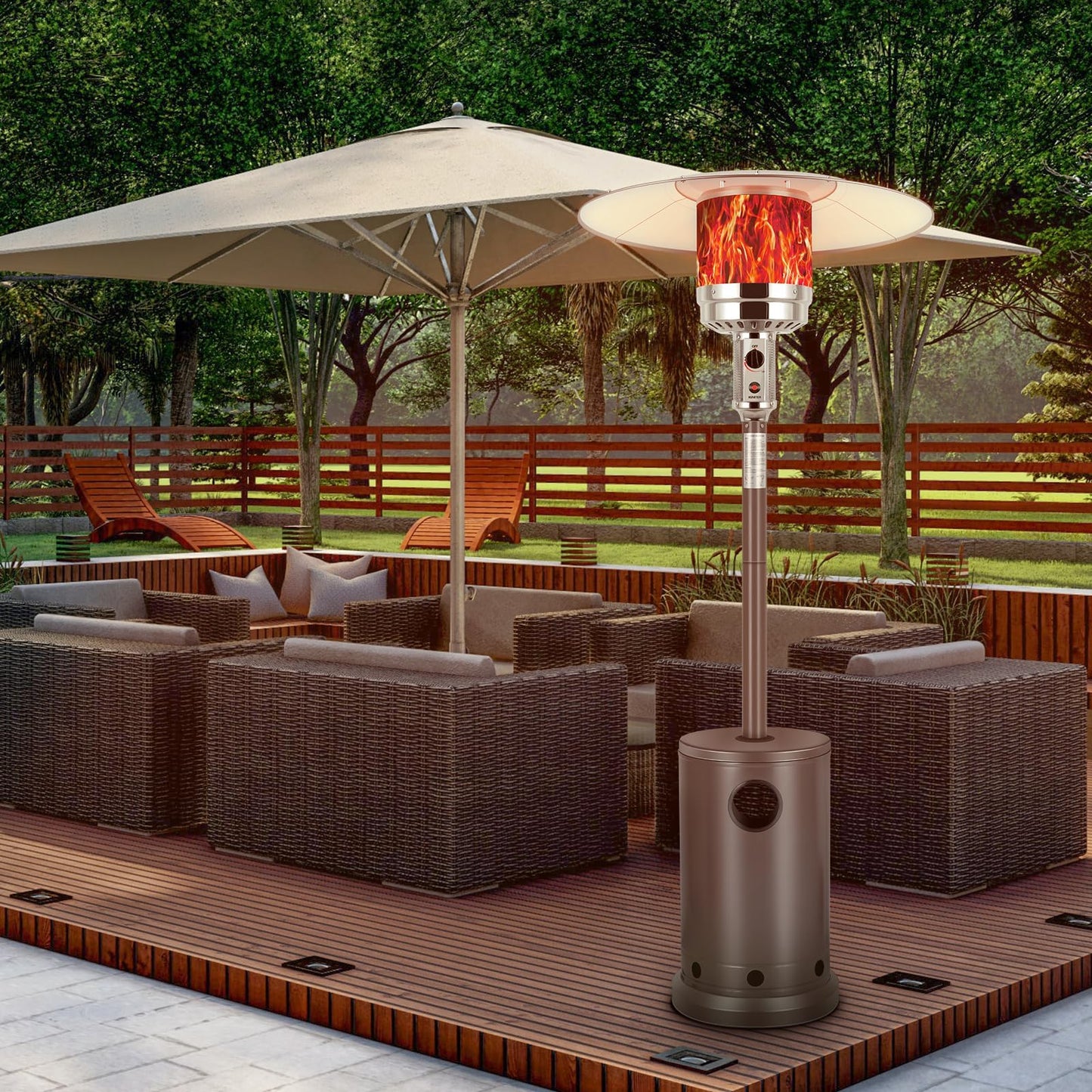 Hykolity 50,000 BTU Propane Patio Heater with Table Design, Stainless Steel Burner, Triple Protection System, Wheels, Outdoor Heaters for Patio, Garden, Commercial and Residentia(Brown) - CookCave