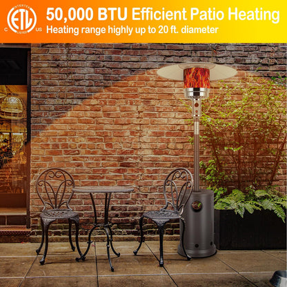 Hykolity 50,000 BTU Propane Patio Heater with Table Design, Stainless Steel Burner, Triple Protection System, Wheels, Outdoor Heaters for Patio, Garden, Commercial and Residentia(Brown) - CookCave