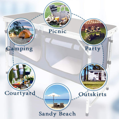 HYMnature Folding Camping Table with Storage Compartment Aluminum Lightweight Camp Kitchen Table Height Adjustable Indoor/Outdoor Table Perfect for Tailgating, Backyards, BBQ,Picnic, Black - CookCave
