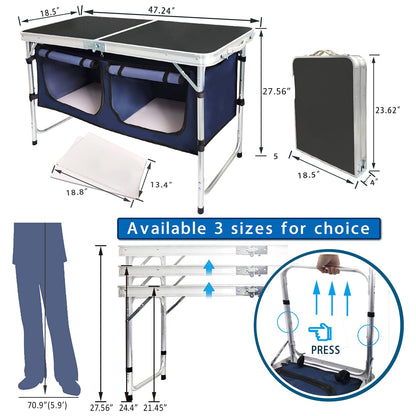 HYMnature Folding Camping Table with Storage Compartment Aluminum Lightweight Camp Kitchen Table Height Adjustable Indoor/Outdoor Table Perfect for Tailgating, Backyards, BBQ,Picnic, Black - CookCave
