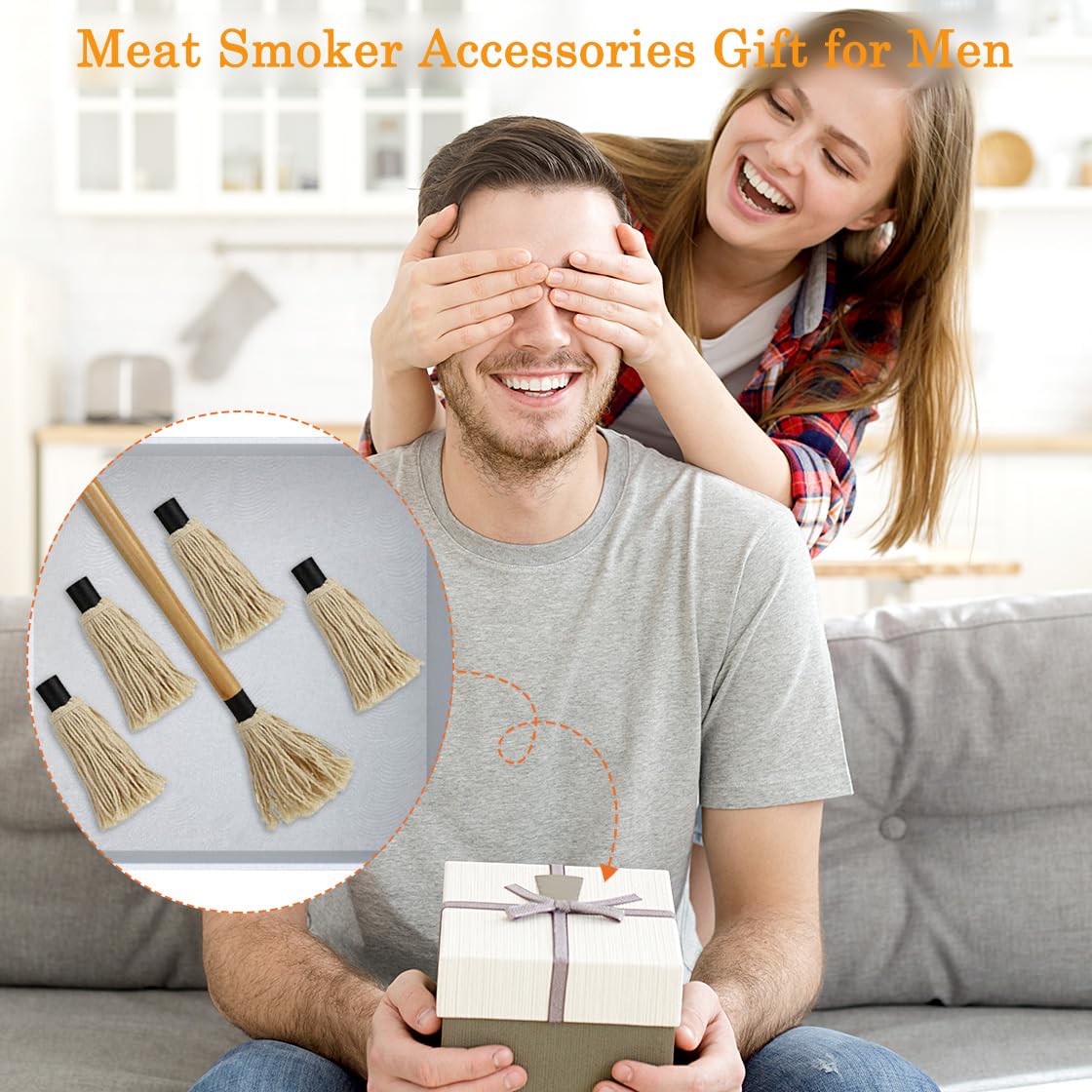 HyzaPhix 18 Inch BBQ Mop Brush Long Handle Grill Basting Brush with 4 Replacement Heads for Barbecue Grilling Smoking Steak Kitchen Cooking - CookCave