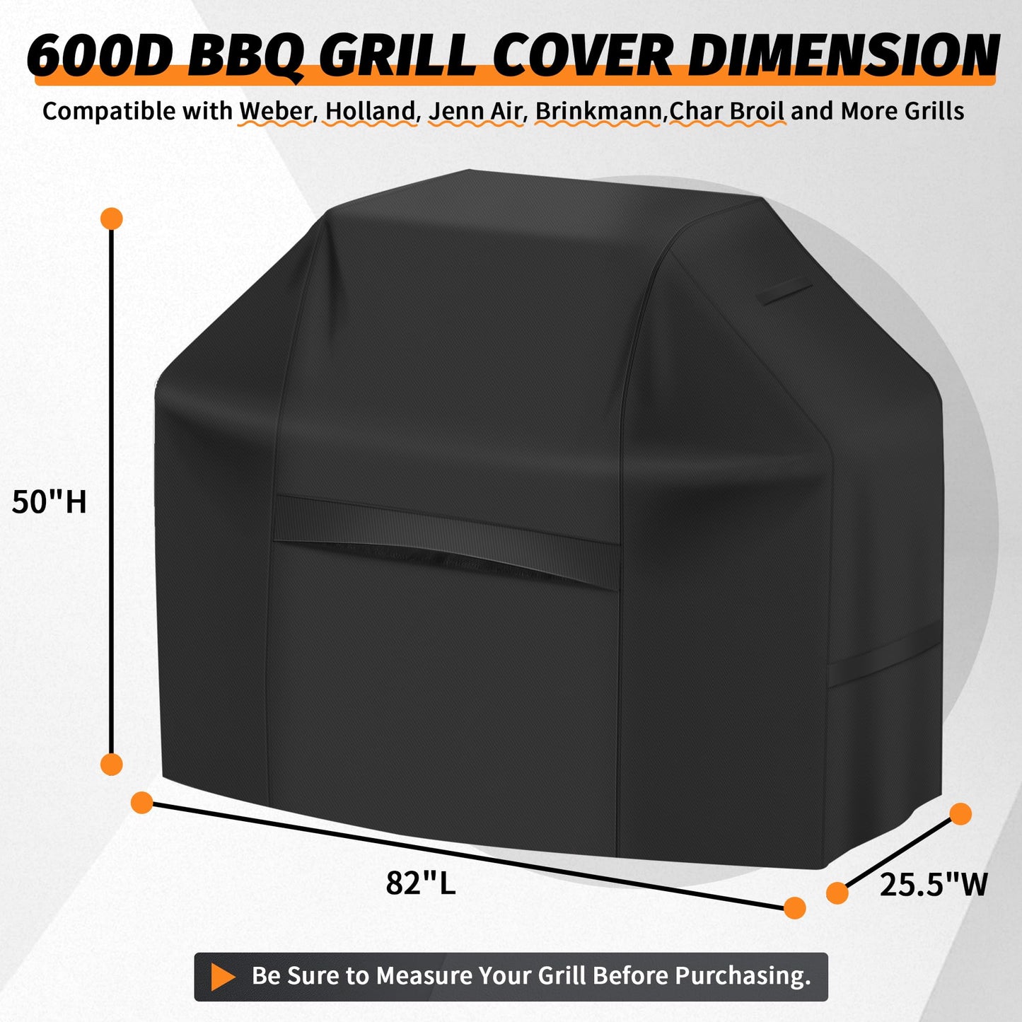 iCOVER Grill Cover 82 Inch, BBQ Grill Cover for Outdoor Grill, 600D Heavy-Duty Waterproof Gas Grill Cover BBQ Cover, Barbecue Grill Covers for Weber, Charbroil, Brinkmann, Nexgrill and More, Black - CookCave