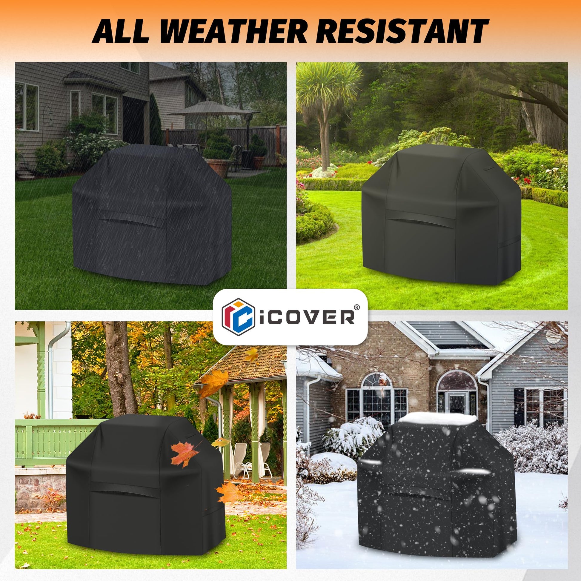 iCOVER Grill Cover 82 Inch, BBQ Grill Cover for Outdoor Grill, 600D Heavy-Duty Waterproof Gas Grill Cover BBQ Cover, Barbecue Grill Covers for Weber, Charbroil, Brinkmann, Nexgrill and More, Black - CookCave