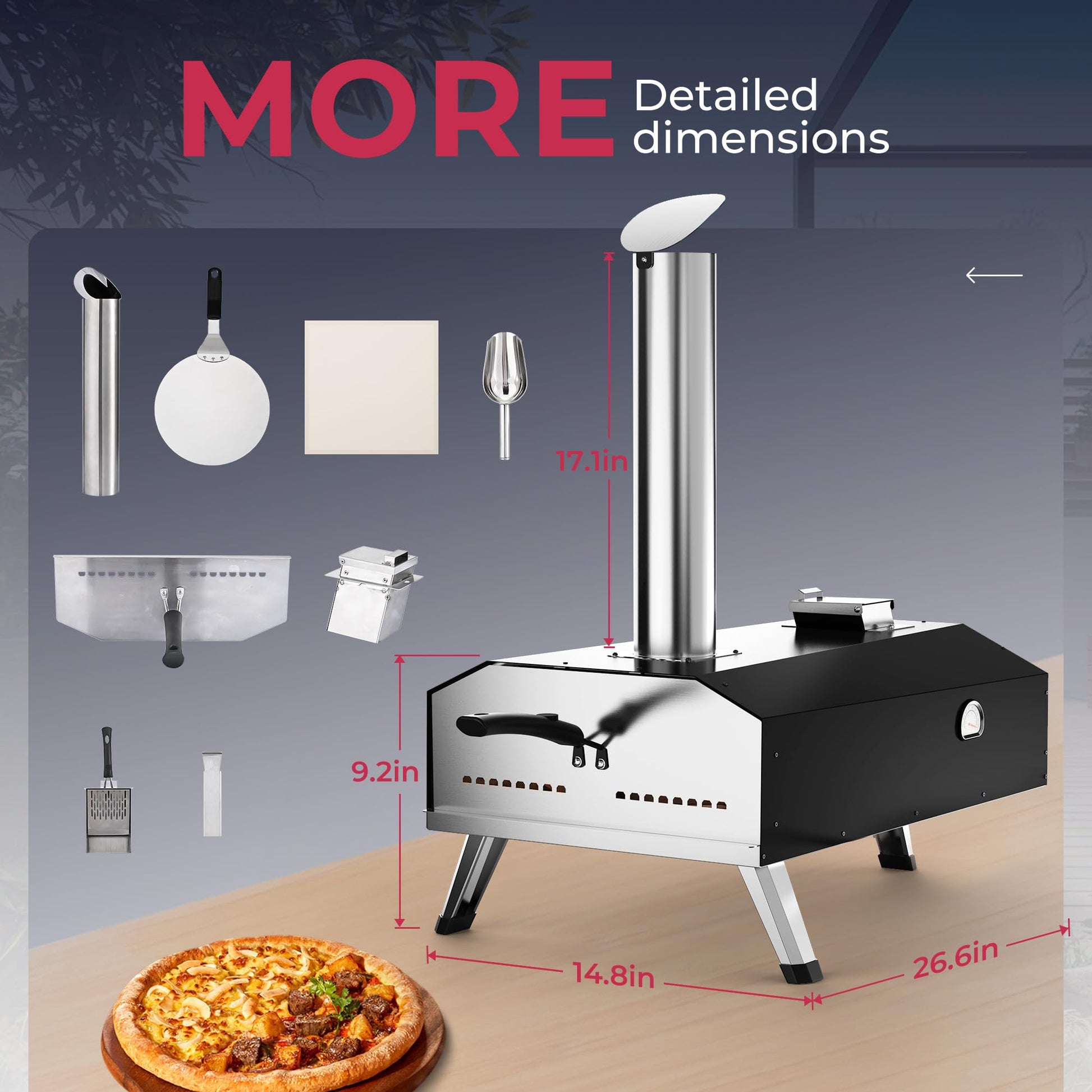 Icyglee 12" Wood Pellet Outdoor Pizza Oven,Wood Fired Portable Pizza Maker with Pizza Stone, Countertop Pizza Grill for Backyard and Outside, Black - CookCave