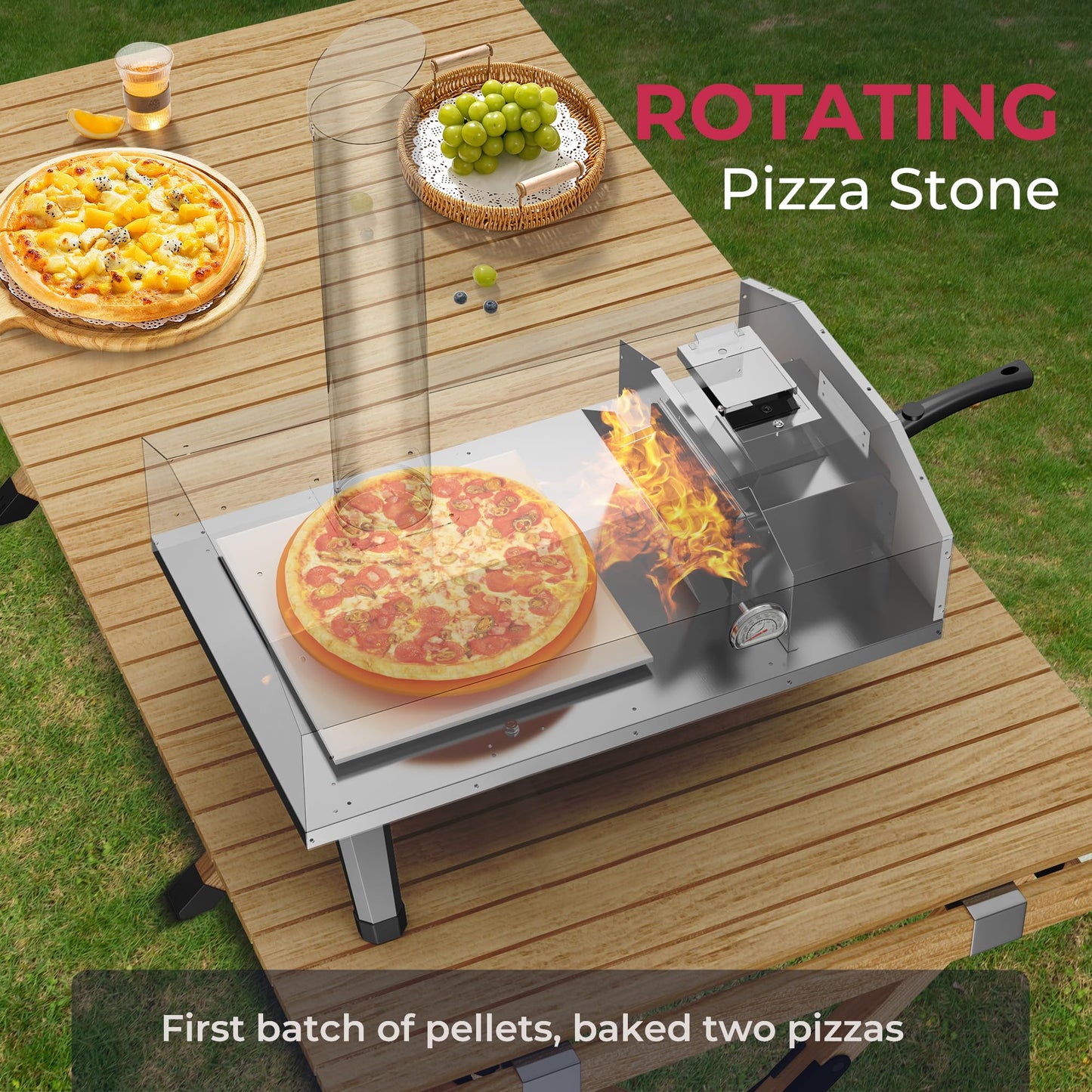 Icyglee 12" Wood Pellet Outdoor Pizza Oven,Wood Fired Portable Pizza Maker with Pizza Stone, Countertop Pizza Grill for Backyard and Outside, Black - CookCave