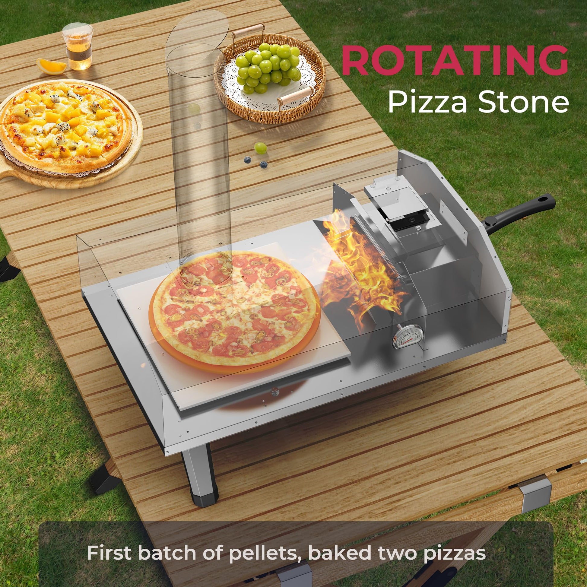 Icyglee 12" Wood Pellet Outdoor Pizza Oven,Wood Fired Portable Pizza Maker with Pizza Stone, Countertop Pizza Grill for Backyard and Outside, Black - CookCave