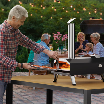 Icyglee 12" Wood Pellet Outdoor Pizza Oven,Wood Fired Portable Pizza Maker with Rotatable Pizza Stone, Countertop Pizza Grill for Backyard and Outside, Black - CookCave
