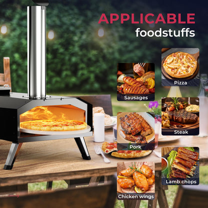 Icyglee 12" Wood Pellet Outdoor Pizza Oven,Wood Fired Portable Pizza Maker with Rotatable Pizza Stone, Countertop Pizza Grill for Backyard and Outside, Black - CookCave