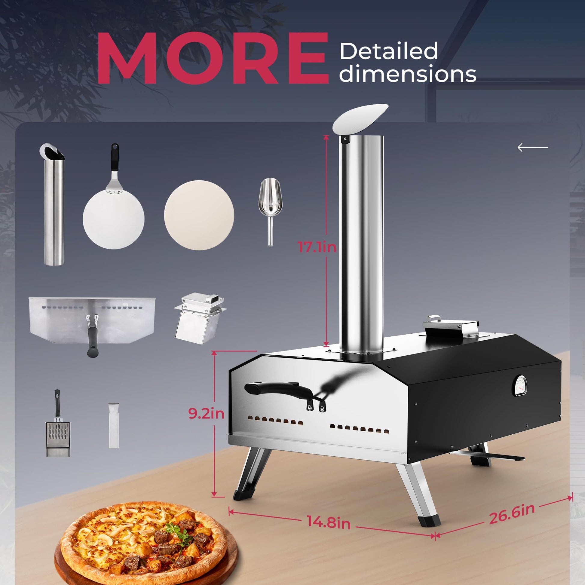 Icyglee 12" Wood Pellet Outdoor Pizza Oven,Wood Fired Portable Pizza Maker with Rotatable Pizza Stone, Countertop Pizza Grill for Backyard and Outside, Black - CookCave