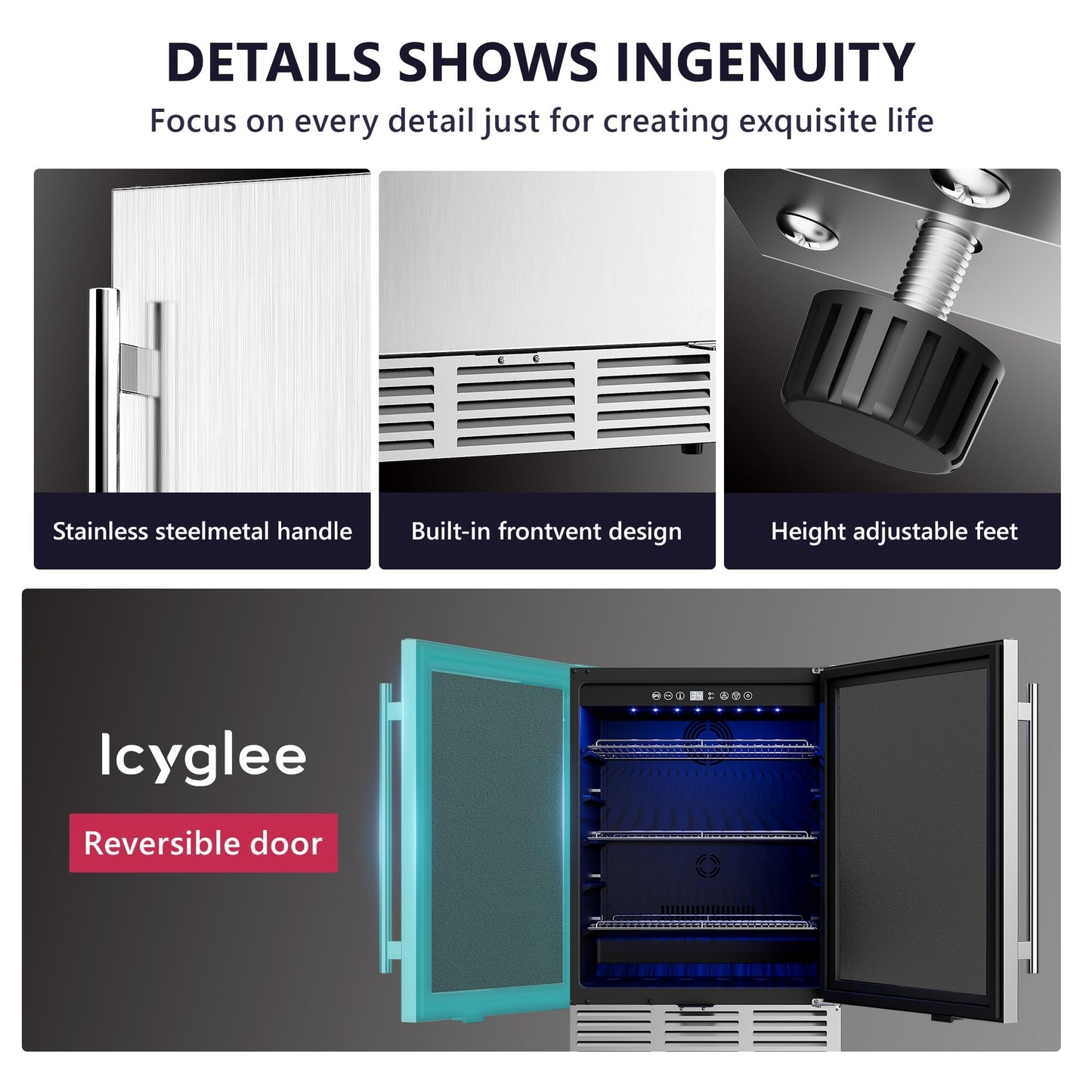 Icyglee 24 Inch Beverage Refrigerator, 180 Cans Undercounter Beverage Fridge with Stainless Steel for Home and Patio Use, Outdoor Refrigerator for Soda, Beer, Wine - CookCave