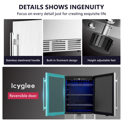 Icyglee 24 Inch Beverage Refrigerator, 180 Cans Undercounter Beverage Fridge with Stainless Steel for Home and Patio Use, Outdoor Refrigerator for Soda, Beer, Wine - CookCave