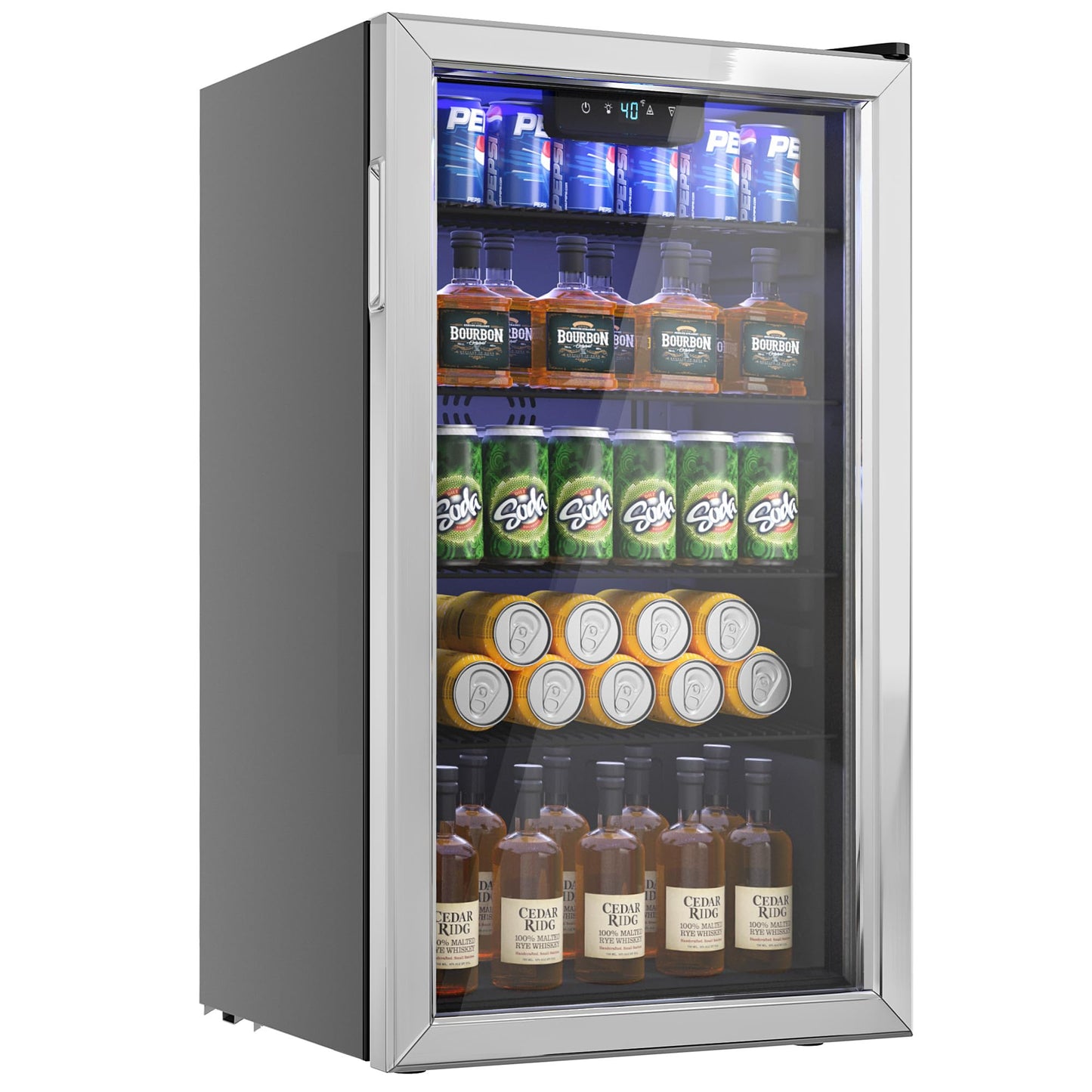 Icyglee Beverage Refrigerator Cooler - 126 Can Mini Fridge with Glass Door for Soda Beer or Wine, Beverage Cooler for Home, Office, Bar with Adjustable Removable Shelves, Silver - CookCave
