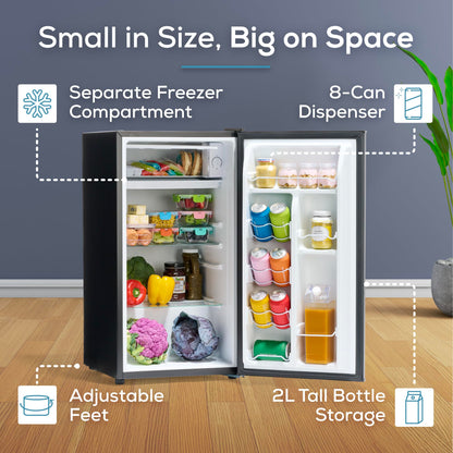 Igloo 3.2 Cu.Ft. Single Door Compact Refrigerator with Freezer - Slide Out Glass Shelf, Perfect for Homes, Offices, Dorms - Black - CookCave