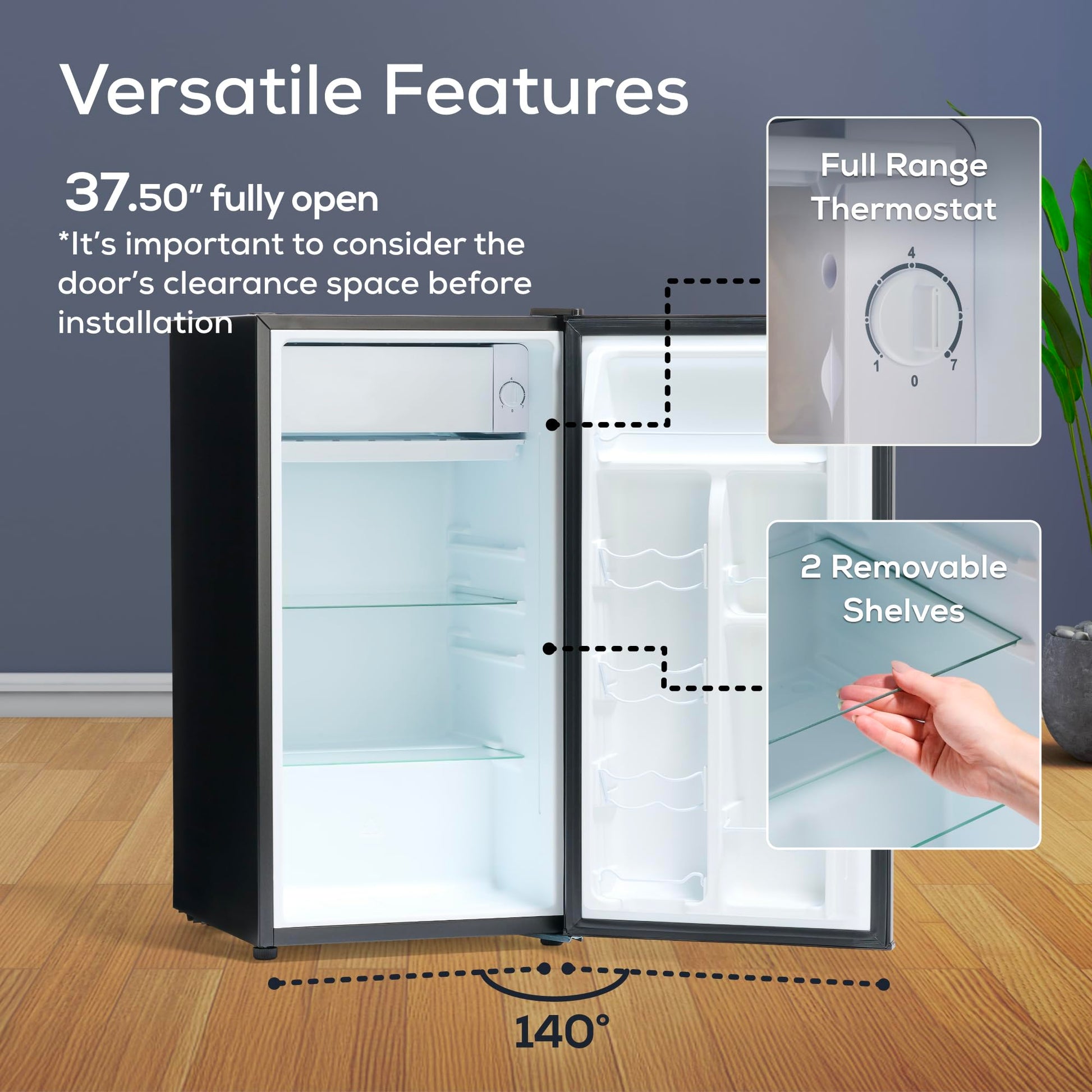 Igloo 3.2 Cu.Ft. Single Door Compact Refrigerator with Freezer - Slide Out Glass Shelf, Perfect for Homes, Offices, Dorms - Black - CookCave