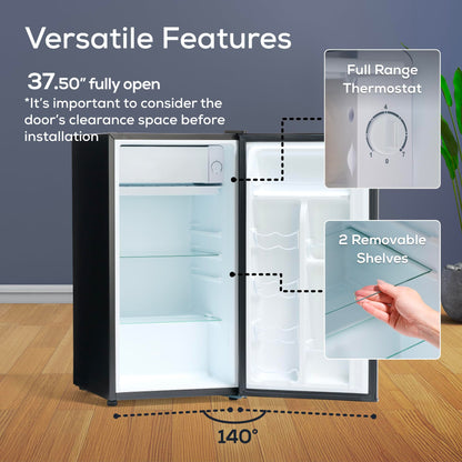 Igloo 3.2 Cu.Ft. Single Door Compact Refrigerator with Freezer - Slide Out Glass Shelf, Perfect for Homes, Offices, Dorms - Black - CookCave