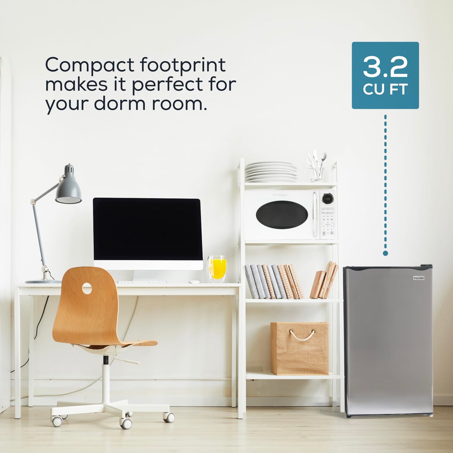 Igloo 3.2 Cu.Ft. Single Door Compact Refrigerator with Freezer - Slide Out Glass Shelf, Perfect for Homes, Offices, Dorms - Platinum - CookCave