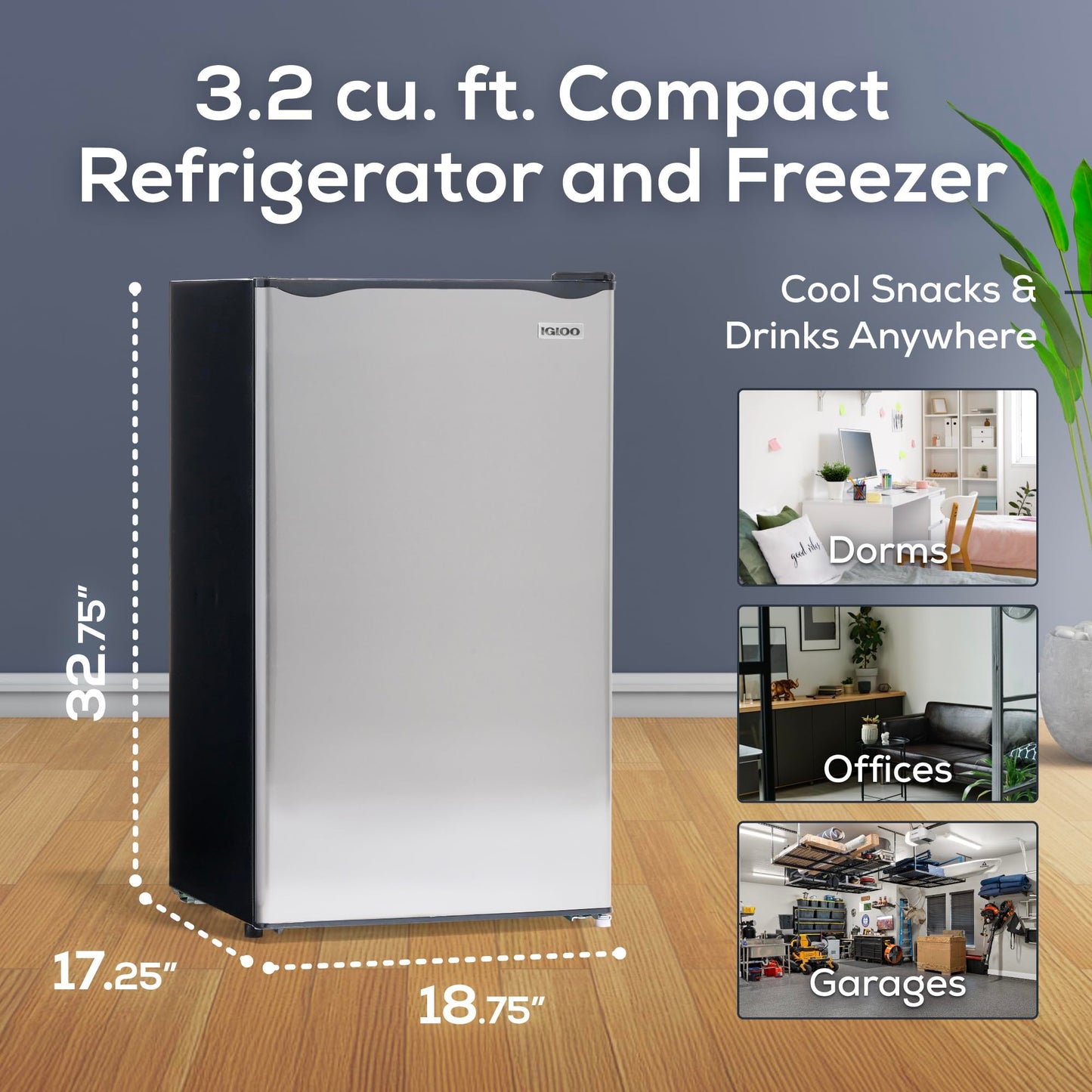 Igloo 3.2 Cu.Ft. Single Door Compact Refrigerator with Freezer - Slide Out Glass Shelf, Perfect for Homes, Offices, Dorms - Platinum - CookCave