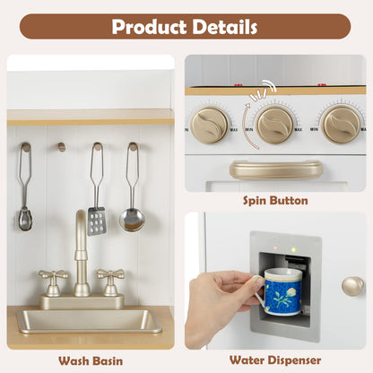 INFANS Kid Kitchen Playset, Toddler Wooden Pretend Cooking Set with Realistic Light & Sound, Stove, Sink, Microwave, Storage Cabinet, Play Kitchen Toy Set for Children Boys Girls - CookCave