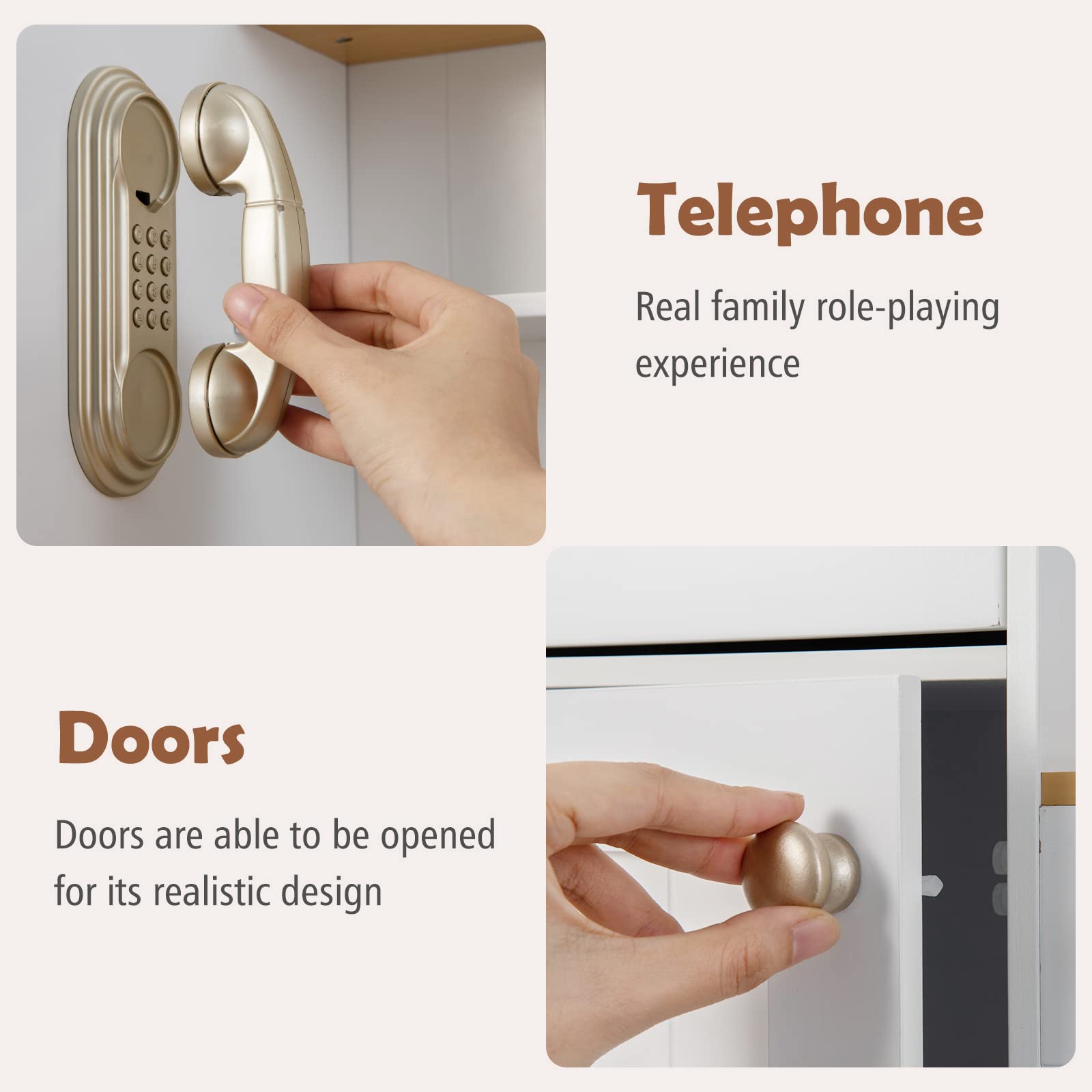 INFANS Kid Kitchen Playset, Toddler Wooden Pretend Cooking Set with Realistic Light & Sound, Stove, Sink, Microwave, Storage Cabinet, Play Kitchen Toy Set for Children Boys Girls - CookCave