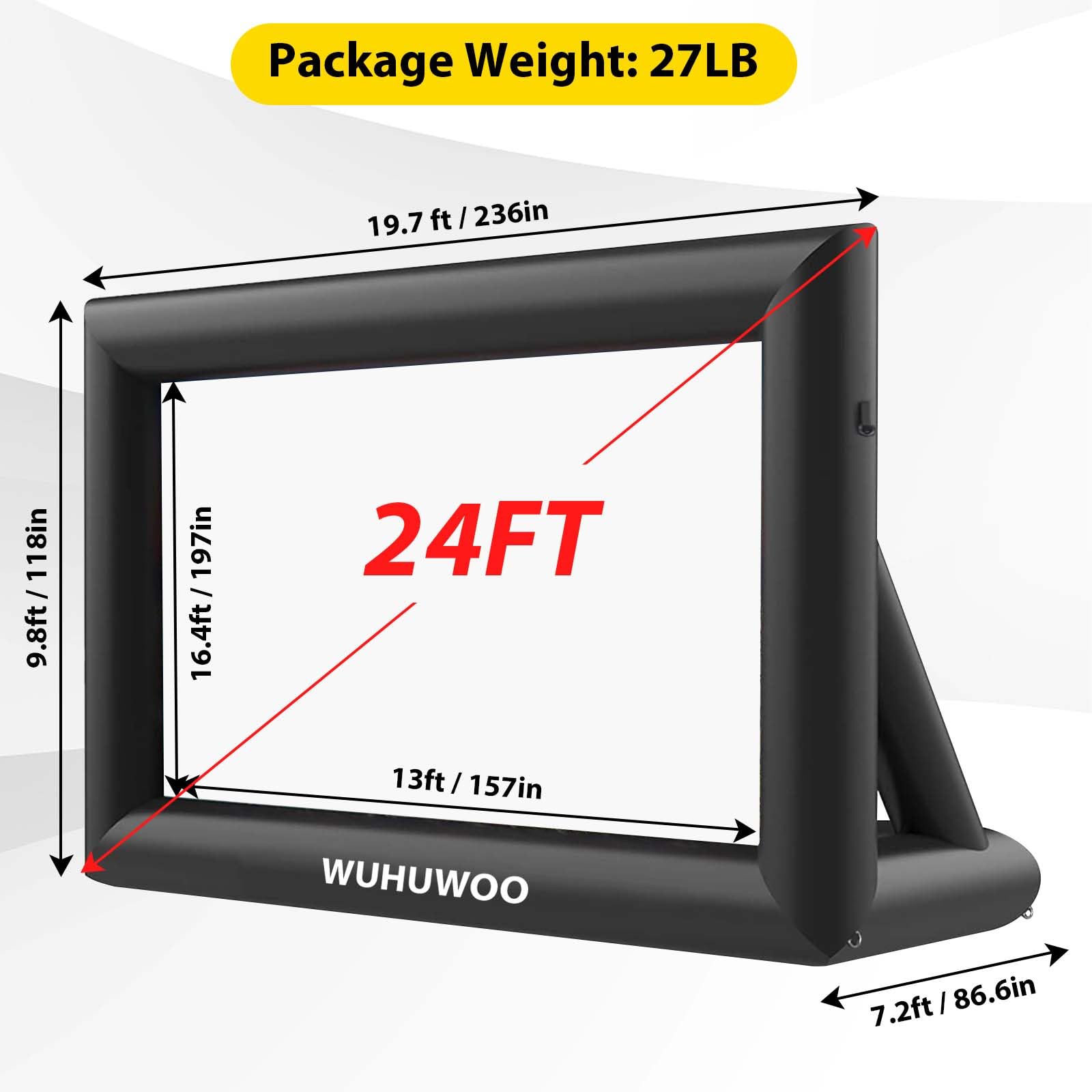 Inflatable Movie Screen Outdoor, 24FT Blow Up Projector Screen for Outside with Air Blower and Carry Bag, Support Front & Rear Projection Easy Set Up for Backyard Movie Night Pool Party - CookCave