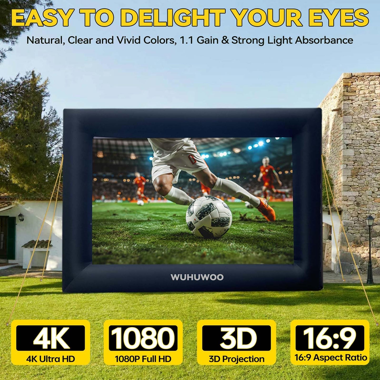 Inflatable Movie Screen Outdoor, 24FT Blow Up Projector Screen for Outside with Air Blower and Carry Bag, Support Front & Rear Projection Easy Set Up for Backyard Movie Night Pool Party - CookCave