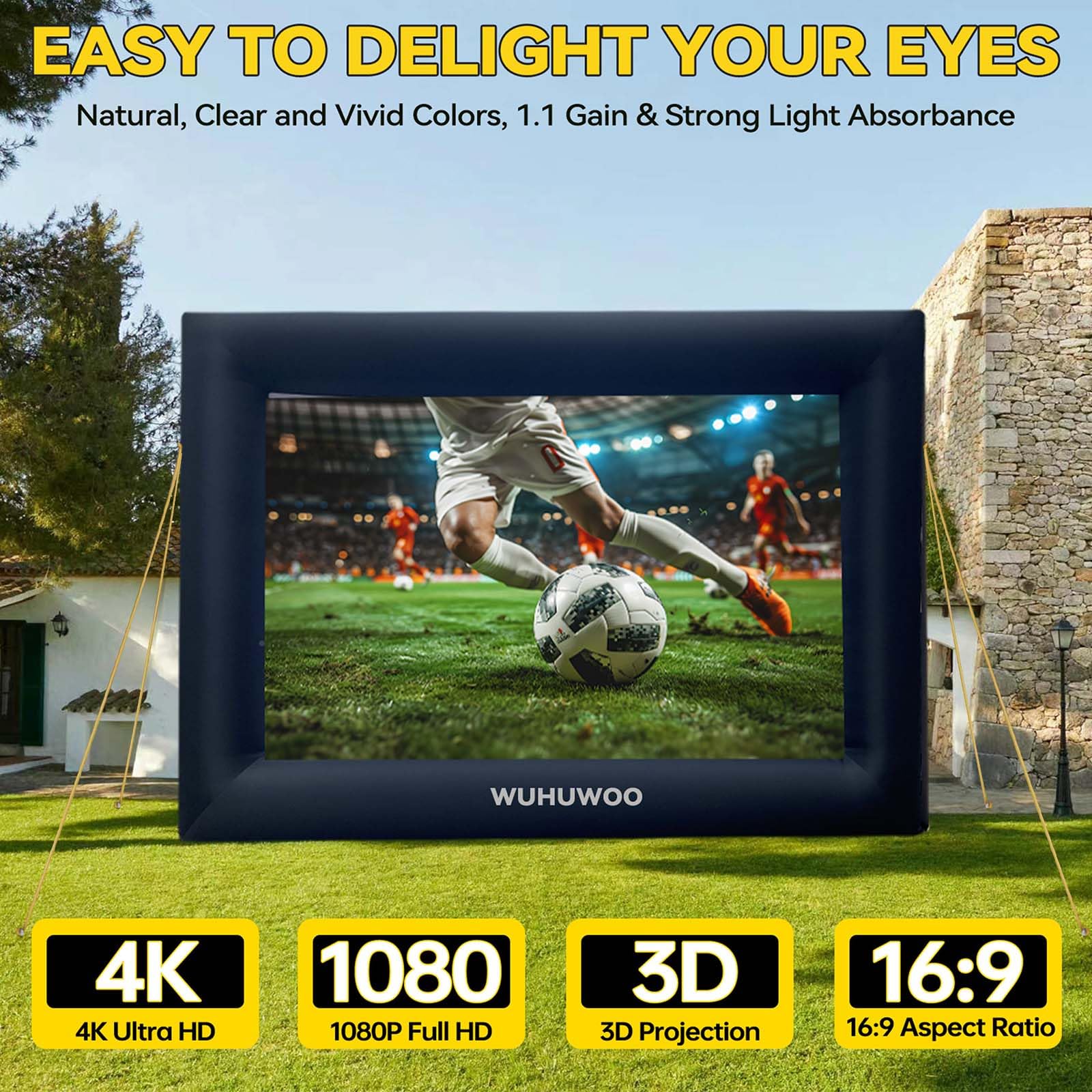 Inflatable Movie Screen Outdoor, 24FT Blow Up Projector Screen for Outside with Air Blower and Carry Bag, Support Front & Rear Projection Easy Set Up for Backyard Movie Night Pool Party - CookCave