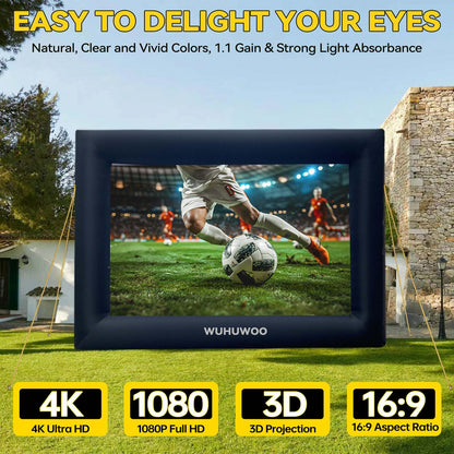 Inflatable Movie Screen Outdoor, 24FT Blow Up Projector Screen for Outside with Air Blower and Carry Bag, Support Front & Rear Projection Easy Set Up for Backyard Movie Night Pool Party - CookCave