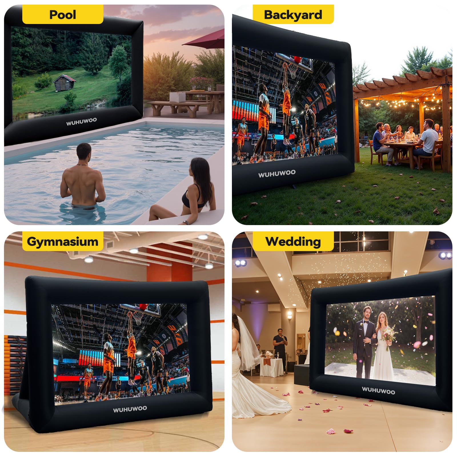 Inflatable Movie Screen Outdoor, 24FT Blow Up Projector Screen for Outside with Air Blower and Carry Bag, Support Front & Rear Projection Easy Set Up for Backyard Movie Night Pool Party - CookCave