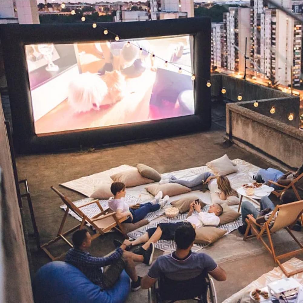 Inflatable Movie Screen Outdoor, 24FT Blow Up Projector Screen for Outside with Air Blower and Carry Bag, Support Front & Rear Projection Easy Set Up for Backyard Movie Night Pool Party - CookCave