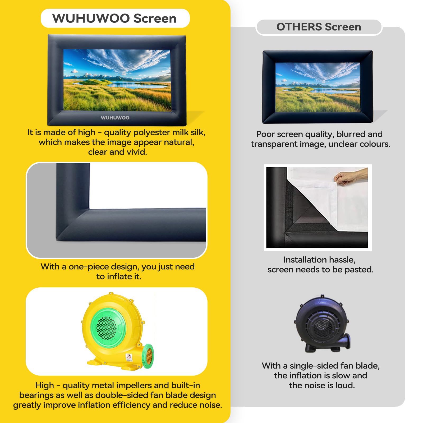 Inflatable Movie Screen Outdoor, 24FT Blow Up Projector Screen for Outside with Air Blower and Carry Bag, Support Front & Rear Projection Easy Set Up for Backyard Movie Night Pool Party - CookCave