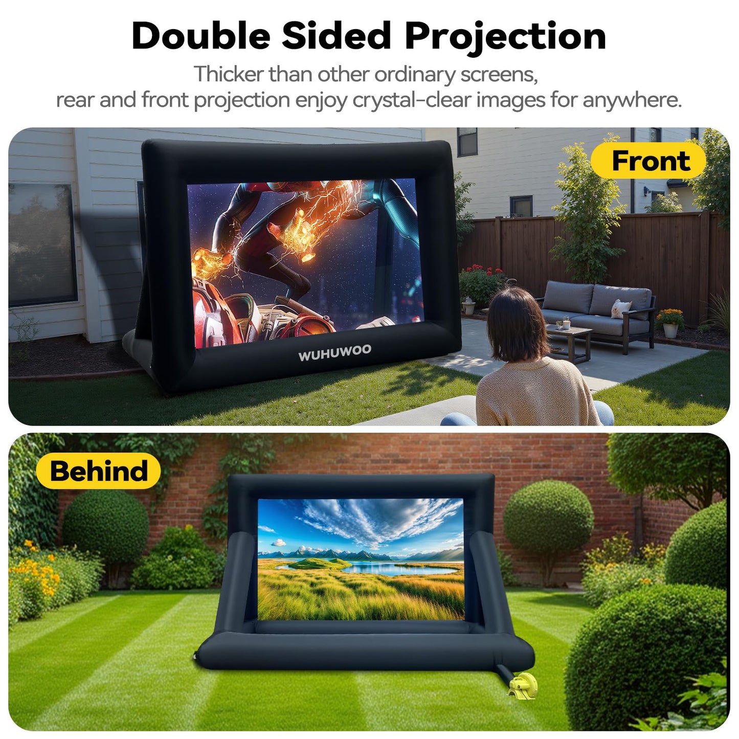 Inflatable Movie Screen Outdoor, 24FT Blow Up Projector Screen for Outside with Air Blower and Carry Bag, Support Front & Rear Projection Easy Set Up for Backyard Movie Night Pool Party - CookCave