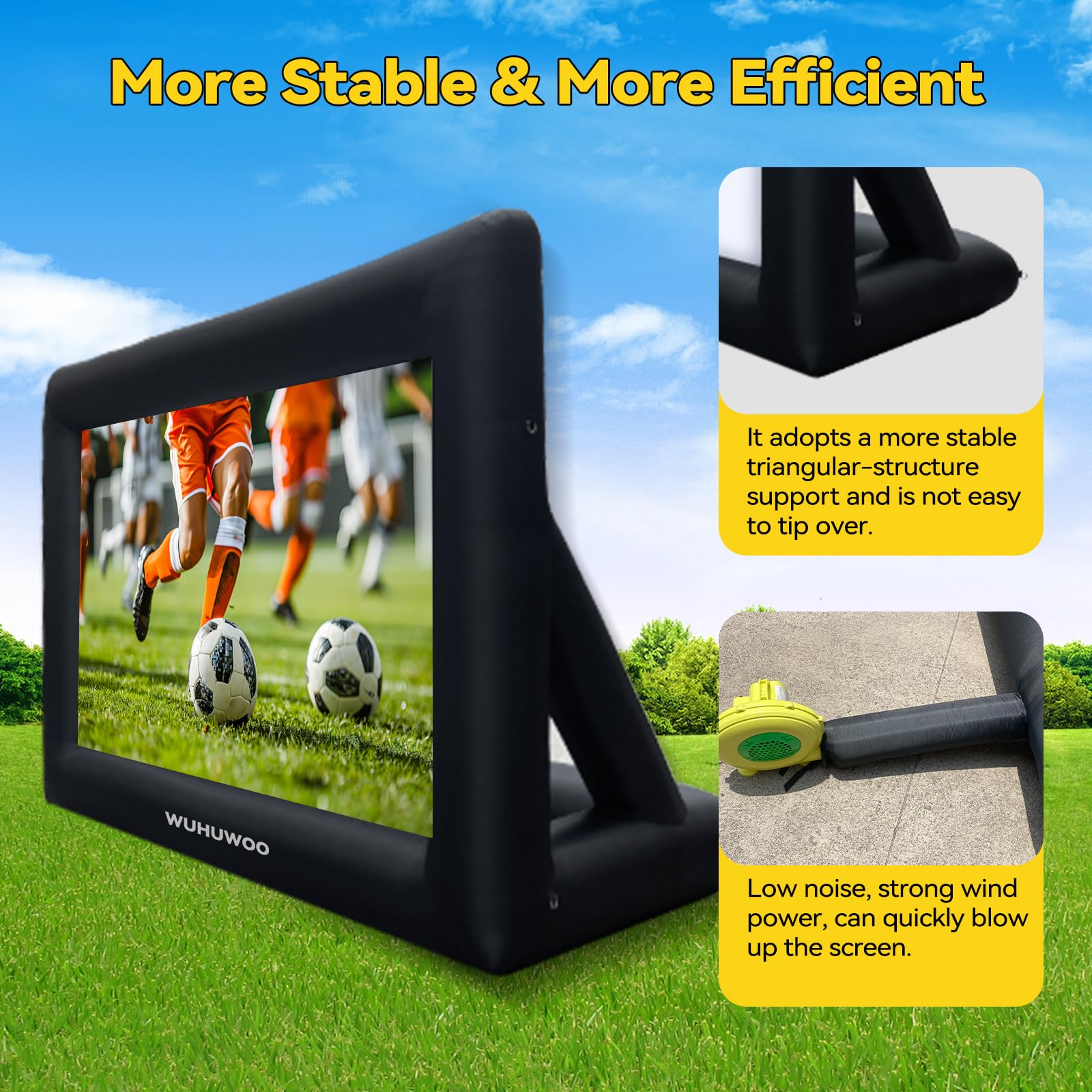 Inflatable Movie Screen Outdoor, 24FT Blow Up Projector Screen for Outside with Air Blower and Carry Bag, Support Front & Rear Projection Easy Set Up for Backyard Movie Night Pool Party - CookCave