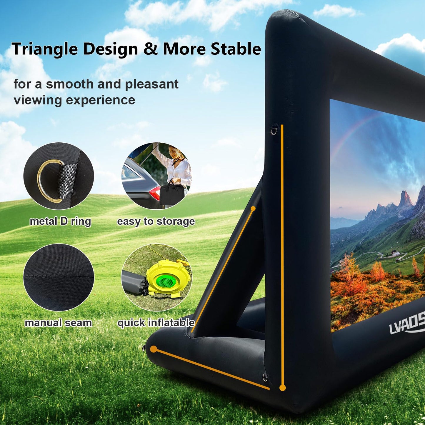 Inflatable Projector Screen, 20FT Blow Up Movie Screen Outdoor Projector, Easy Set Up One-Piece Design Front & Rear Projection with Air Blower for Outside Backyard Family Movie Night Pool Party - CookCave