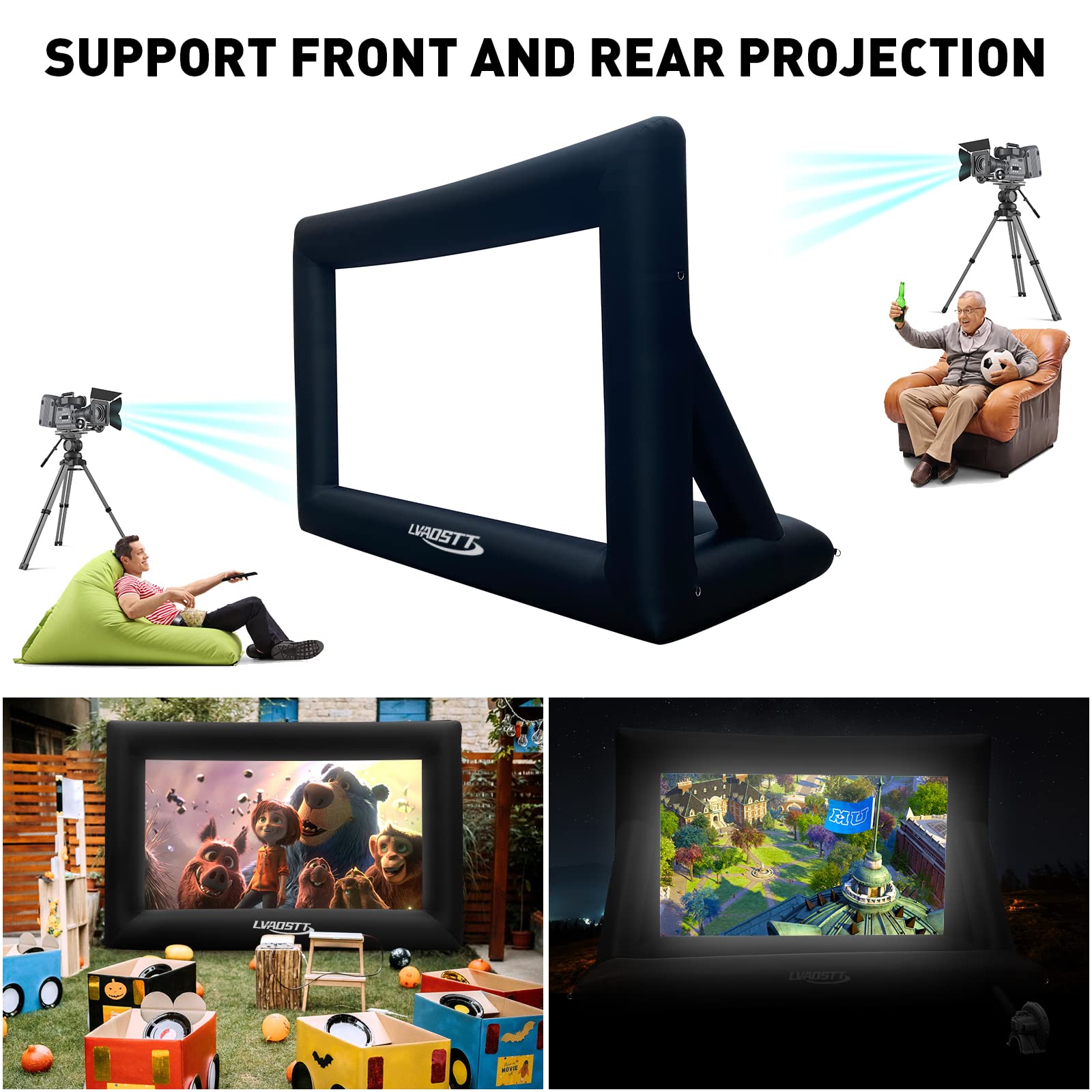 Inflatable Projector Screen, 20FT Blow Up Movie Screen Outdoor Projector, Easy Set Up One-Piece Design Front & Rear Projection with Air Blower for Outside Backyard Family Movie Night Pool Party - CookCave