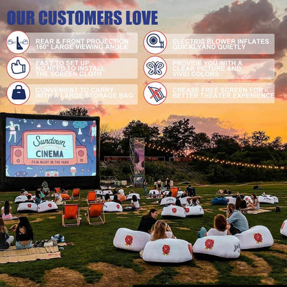 Inflatable Projector Screen - Outdoor Movie Screen Blow Up for Movie Parties Backyard Outside with Air Blower and Carry Bag, Front and Rear Projection (14FT with Blower) - CookCave