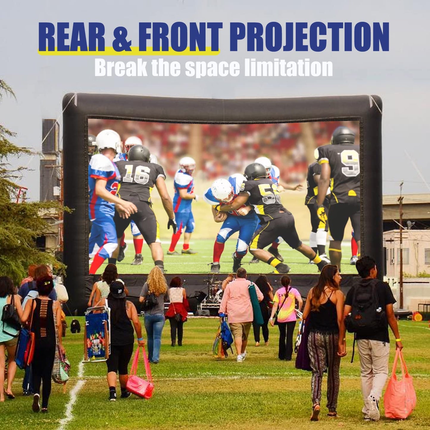 Inflatable Projector Screen - Outdoor Movie Screen Blow Up for Movie Parties Backyard Outside with Air Blower and Carry Bag, Front and Rear Projection (14FT with Blower) - CookCave